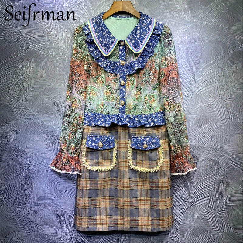 

Seifrmann женская летняя обувь модные дизайнерские вечерние короткое платье с расклешенными рукавами рюшами карманами элегантные облегающие Ж...