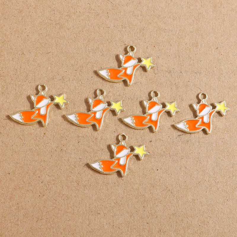 10pcs 25*19mm Enamel Cartoon Animal Fox Charms for Jewelry Making Cute Drop Earrings Pendants Necklaces DIY Bracelets Craft Gift - купить по