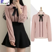 2020 spring womens cute tops preppy style vintage japaneses korea design button elegant formal shirts blouses pink white 12020
