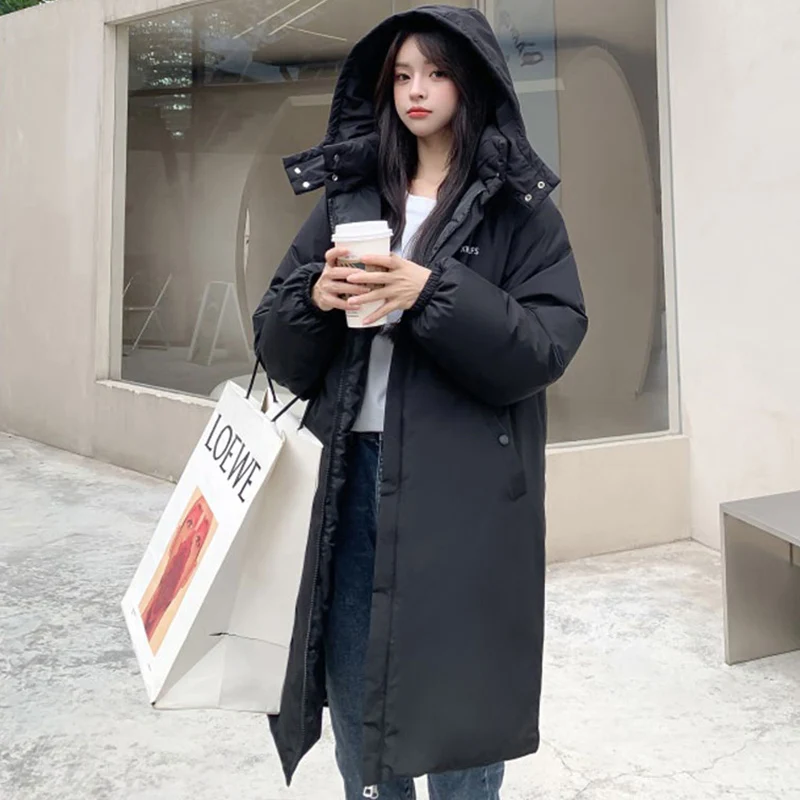 

Winter Women Loose Jacket Casual Black Hooded Thick Warm Windproof Parkas Coat 2021 Fashion Female outwear Long parkas