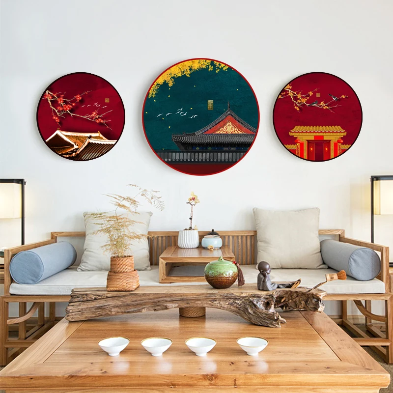 

Декоративная Настенная картина, древний Красный Китайский дворец, здание, искусство, холст, постер с птицами, картина, декор для гостиной, до...