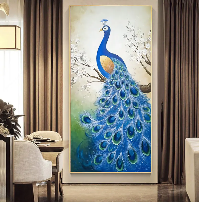 

NordicStyle Animals Pictures Print Golden and Blue Peacocks Canvas Painting Oil Painting Wall Art Poster in Livinroom Home Decor