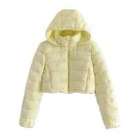 2021 autumn winter hooded puffer jacket women light yellow cropped jacket padded coat female outwear ladies
