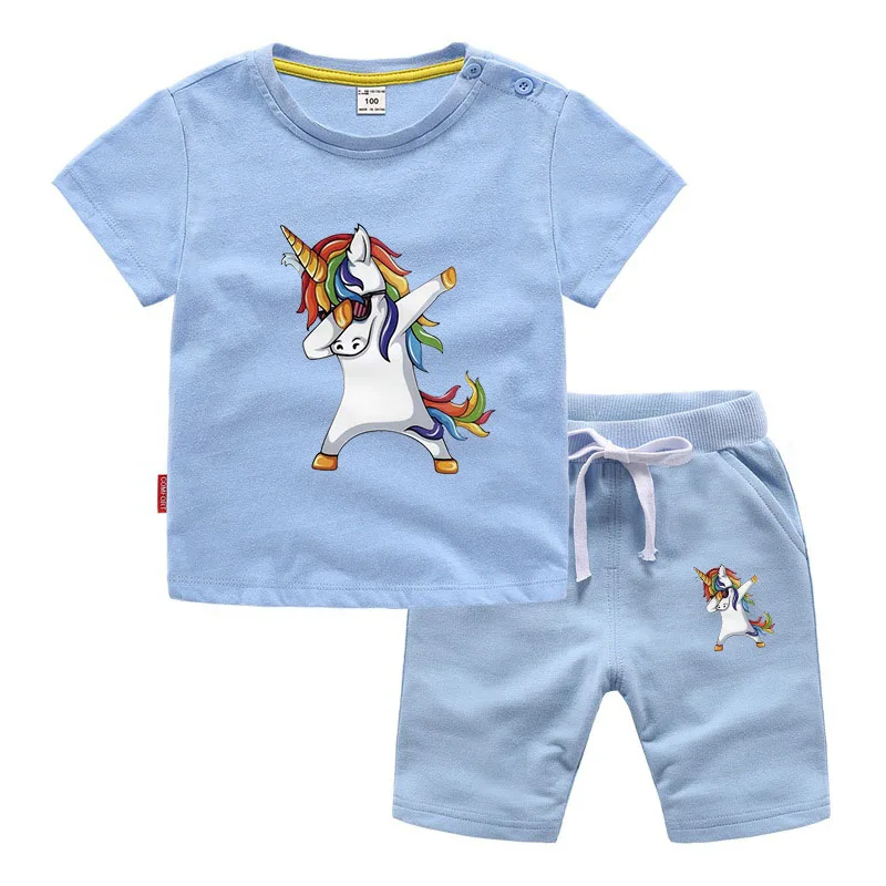 2020 Summer hot sale unicorn Boys Girls Cartoon T shirt Shorts Pants Set Clothes Kids Cute Cartoon Children Girls Clothing Sets