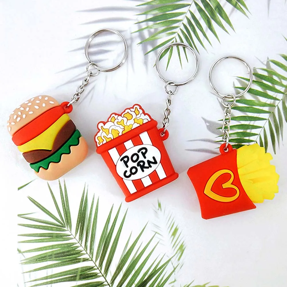 

personality simulation Hamburger popcorn fries Keychain ring pendant men and women couple key chain bag pendant