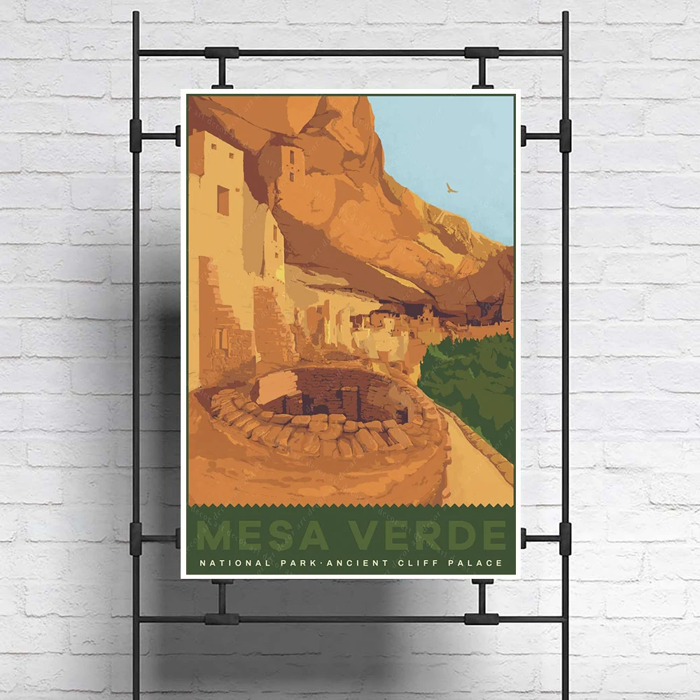 

America Mesa Verde National Park Vintage Travel Poster Canvas Painting Wall Art Kraft Posters Coated Wallsticker Home Decor Gift