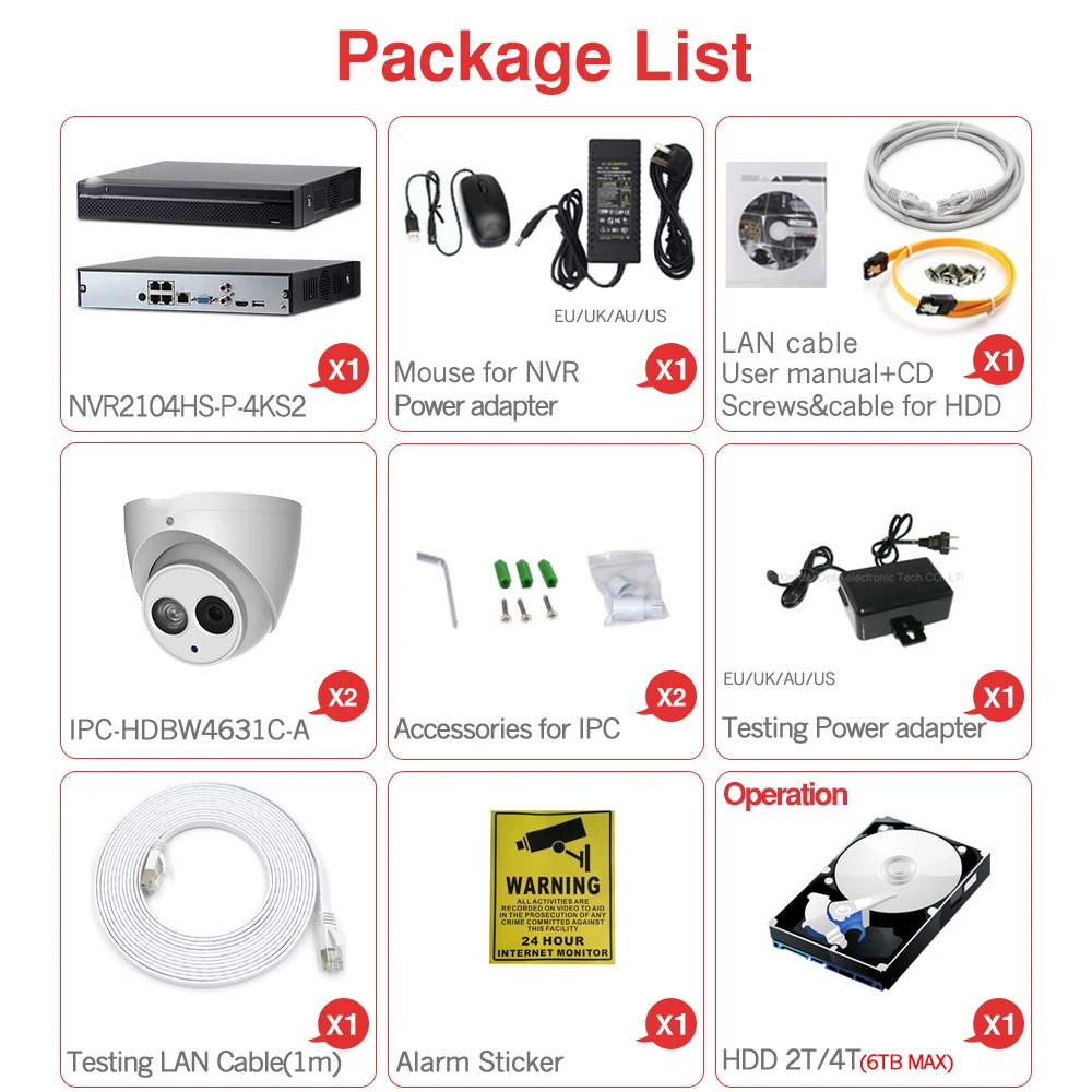 Сетевой видеорегистратор Dahua 4MP 4 + 2/4 безопасности Камера Системы 6MP IP IPC-HDW4631C-A 8CH POE