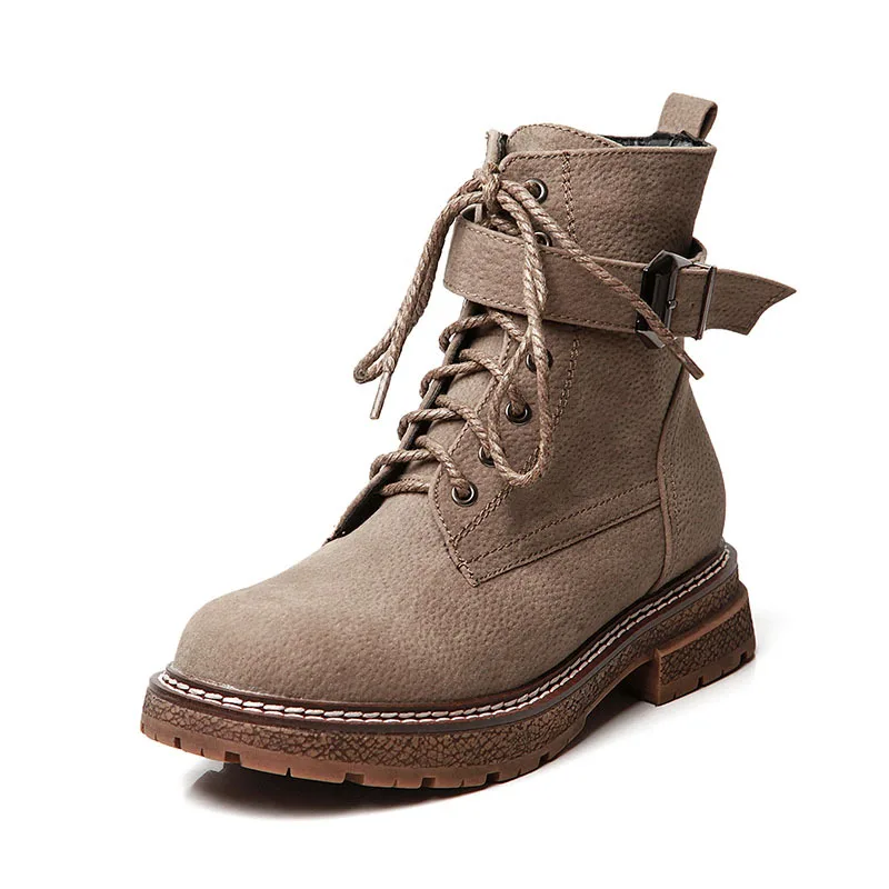 Модные ботильоны с пряжкой зимние женские ботинки теплые полусапожки на меху