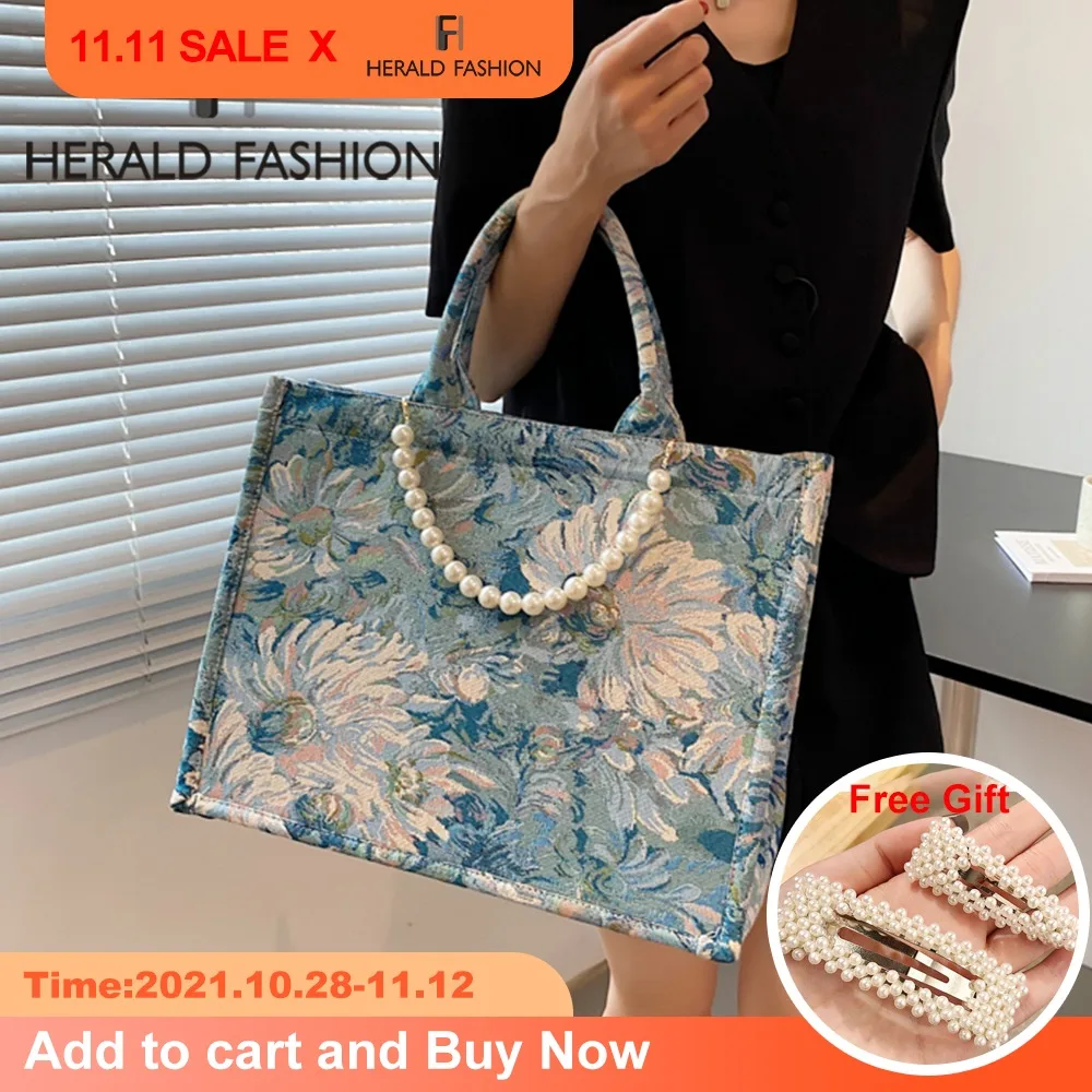 

Сумка-тоут женская холщовая, Модный саквояж на плечо с жемчугом, вместительная сумочка-тоут, чемоданчик кросс-боди для покупок, дорожная сум...