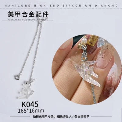 K045 Серебряный 5 шт. Птица/Сердце/Любовь Купидон дизайн ногтей циркон Длинная цепочка Кулон Ювелирные изделия ногтей циркон алмаз ногтей циркон украшения - Цвет: K045