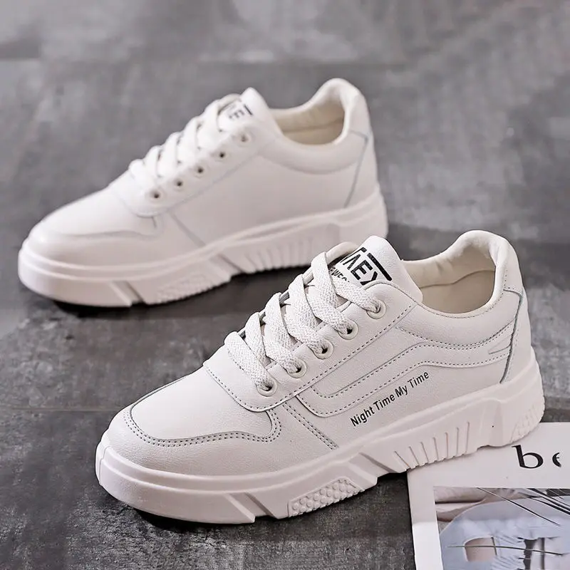 

Fashion Women's Vulcanize Shoes 2021 Spring Autumn Casual Classic Solid Color PU Leather Flat Heel Woman White Shoes Sneakers