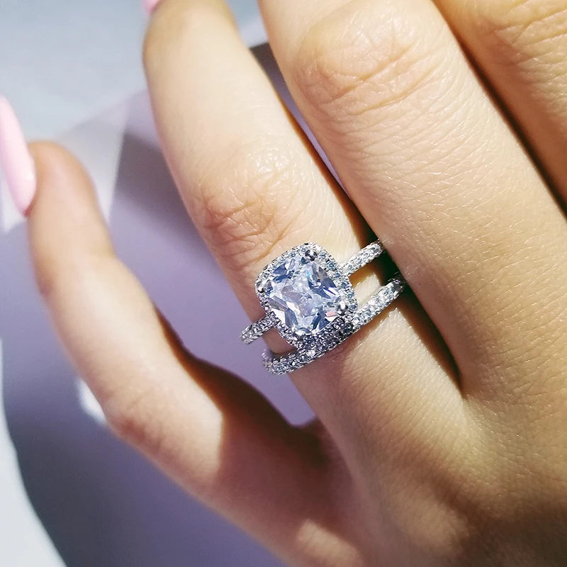 Оригинальный 925 серебро обручальное кольцо комплект ювелирных изделий для