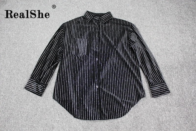 RealShe, новинка, женские блузки Mujer De Moda, Осень-зима, черная полосатая блузка, Женские топы и блузки с длинным рукавом, Рубашки, Топы