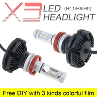 2pcs h8 h9 h11 x3 50w 6000lm 3000k 6500k 8000k led car headlight kit automobile fog lamp bulbs with 3 kinds colorful film