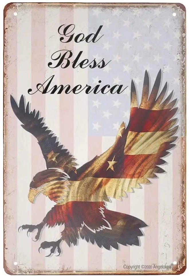

Angeloken Retro Metal Sign Vintage God Bless America Sign for Plaque Poster Cafe Wall Art Sign Gift 8 X 12 INCH