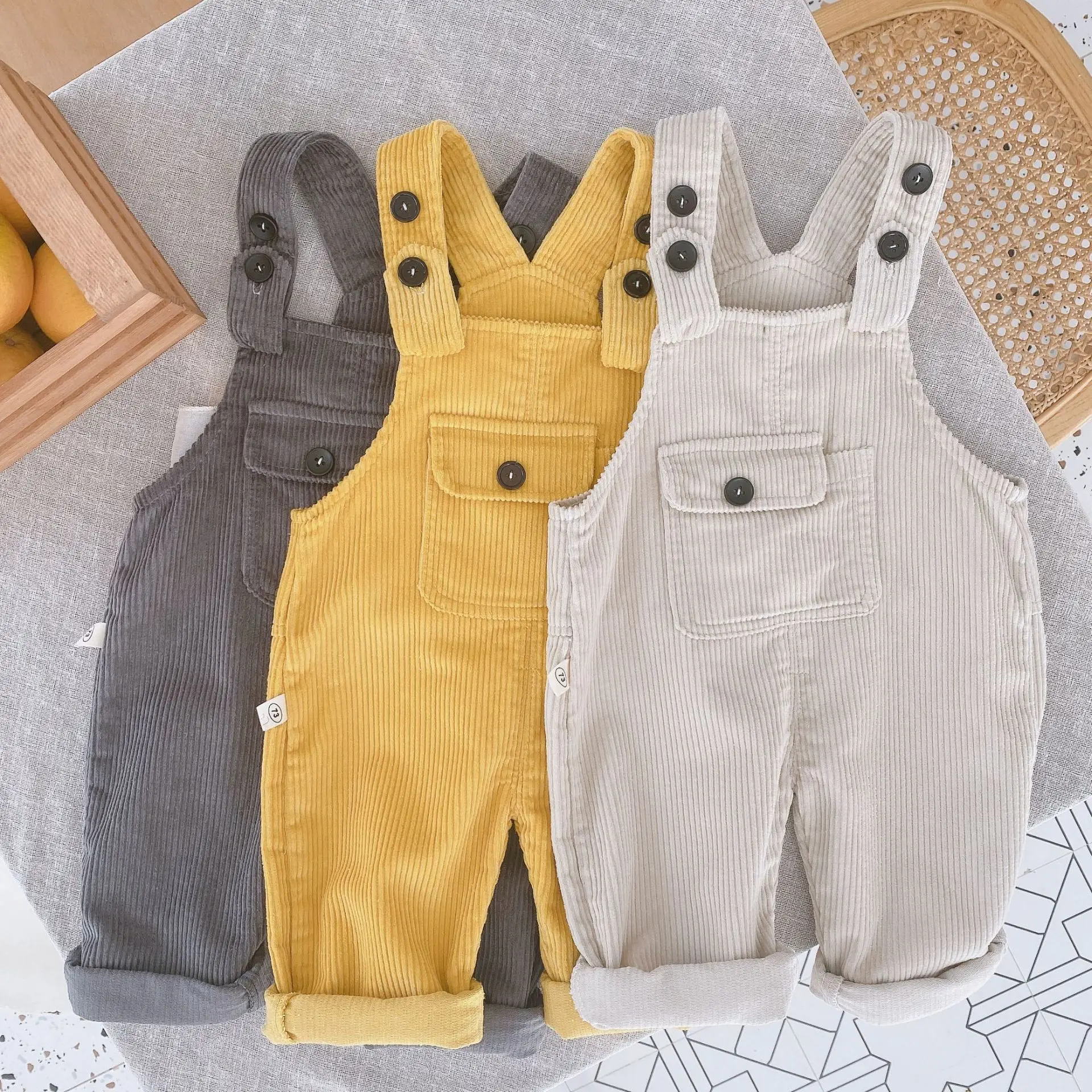 

WLG Boys Girls Overalls Kids Clothes Spring Autumn Solid Corduroy Beige Gray Yellow Overall Baby Casual All Match Clothes