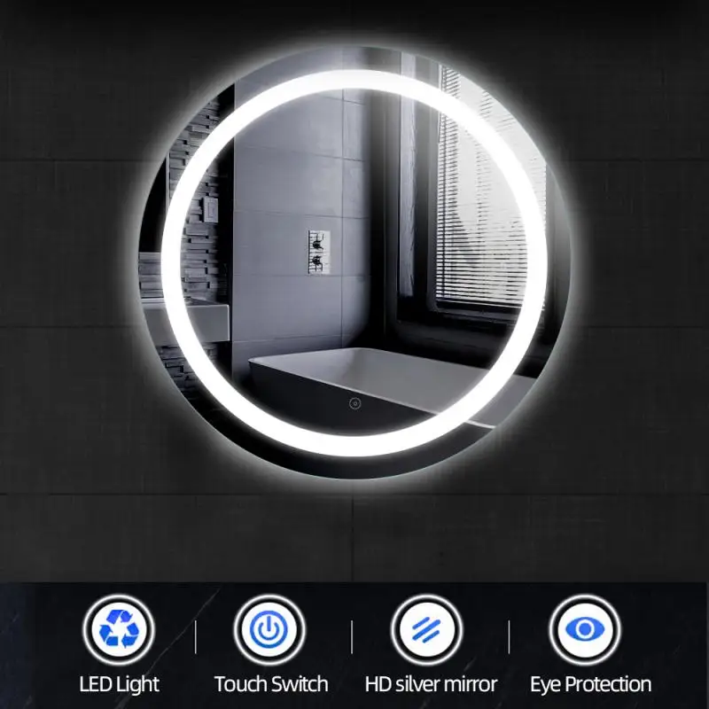 

6400K Luminous Bathroom Vanity Mirror Wall-mounted 20W LED Round Anti-fog Bathroom Mirror HWC