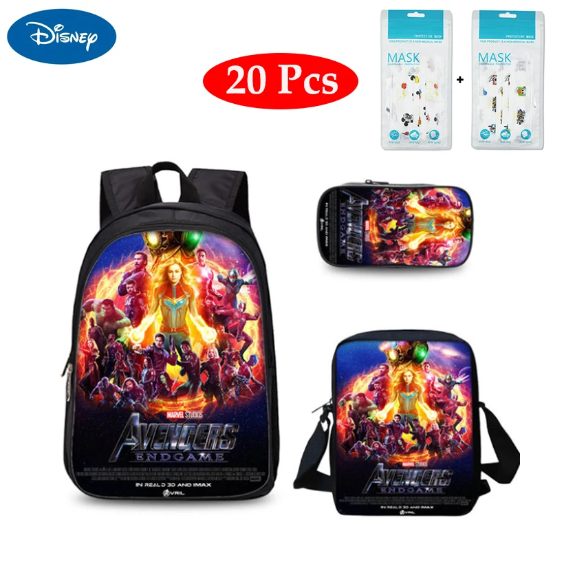 

Disney 3pcs Marvel Student Schoolbag Avengers Kindergarten Cartoon Burden-reducing Backpack Captain America Handbag Free Mask