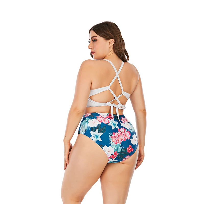 

2021 New European American Sexy Deep V Women Swimsuit Flower Print Strap Triangle Two-Piece Bikini Ladies Swimwear Beachwear
