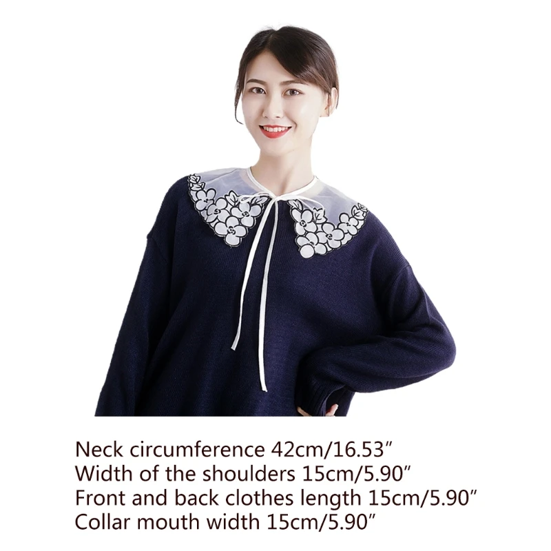 

Detachable False Fake Collar Sweet Floral Embroidery Ribbon Bow Necklace Shawl K3NF