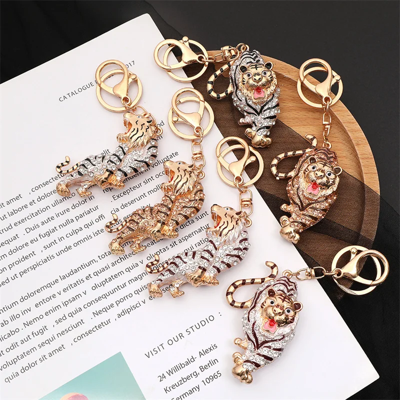 

New Zodiac Gift Creative Full Diamond Keychain Pendant Metal Hip Hop Tiger Ornament Jewelry Wholesale
