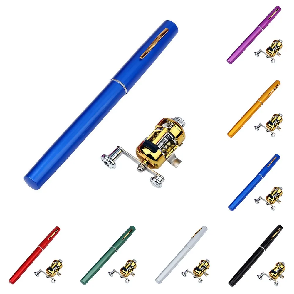 

Pocket Telescopic Mini Fishing Rod Pole Pen Non-slip Handle Fishing Rod With Reel Wheel Metal+ABS Anti Rust Fishing Rod