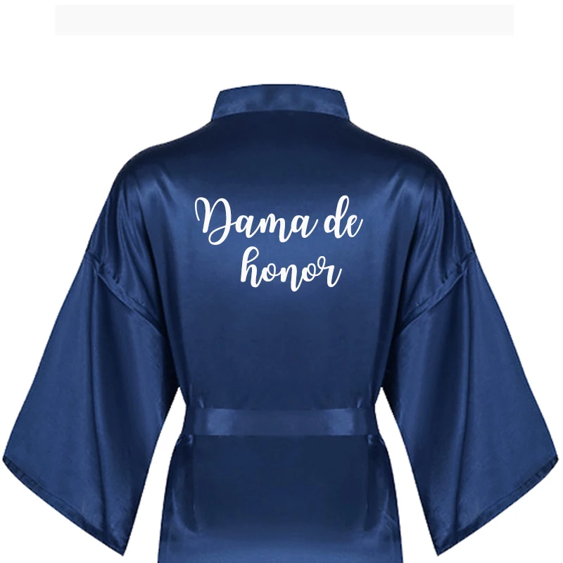 

navy blue bathrobe short kimono novia satin robe women spanish wedding dress hermana de la novia dama de honor bride robes