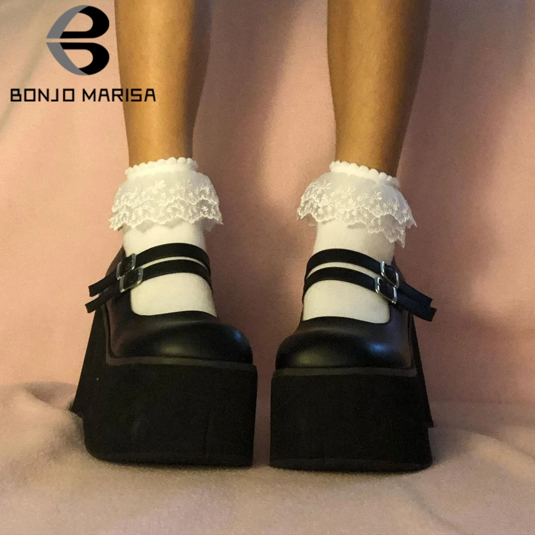 Туфли лодочки BONJOMARISA женские однотонные на платформе с пряжкой обувь в
