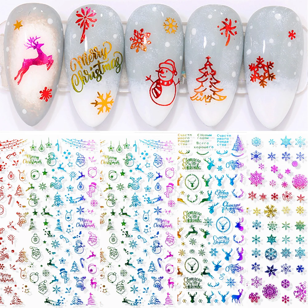 

1 Sheet 3D Laser Nail Sticker Christmas Bronzing Nail Art Stickers Winter Glitter Snowflower Slider Nail Decals Decorations