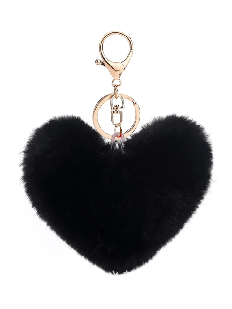 Artificial Rabbit Fur Pom-pom Keychain Leopard-print Pom-pom Keychain Lady Mobile Phone Bag Key Ring Love Pendant Decoration