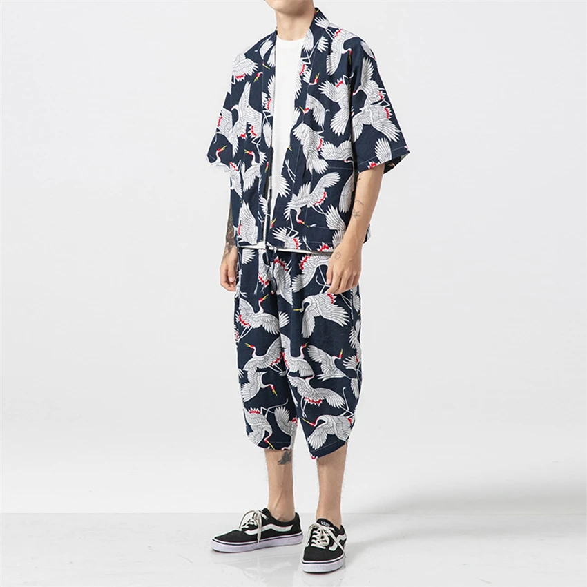 Кимоно мужское из хлопка и льна хаори кардиган в японском стиле Харадзюку