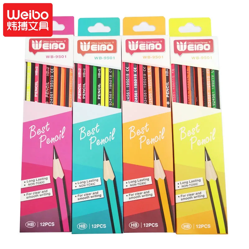 

WB-9501 4 Set / lot HB Pencil School Wood Pencils with Eraser Hexagon Wooden Lead Pencil Set children's drawing pencil school w