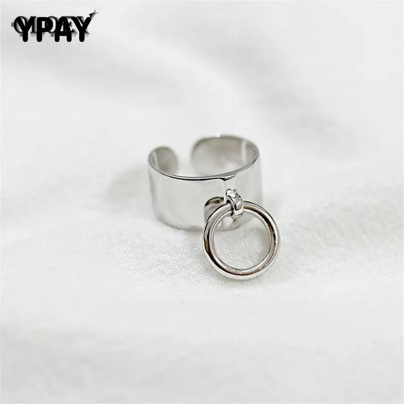 

YPAY Genuine 925 Sterling Silver Open Rings Smooth Dangle Adjustable Finger Ring Korea Style Fine Jewelry Drop Shipping YMR250