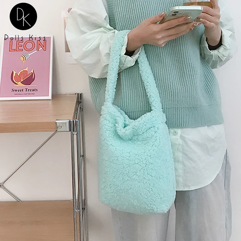 

Ladies Casual Plush Eco Bag Women Warm and Cute College Style Shoulder Bag Daily Shopping Bag Travel Grocery Totes for Girls