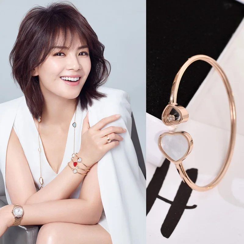 YUN RUO New Arrival Fashion Heart Enamel Zircon Bangle Rose Gold Color Titanium Steel Jewelry Woman Never Fade Drop Shipping | Украшения и