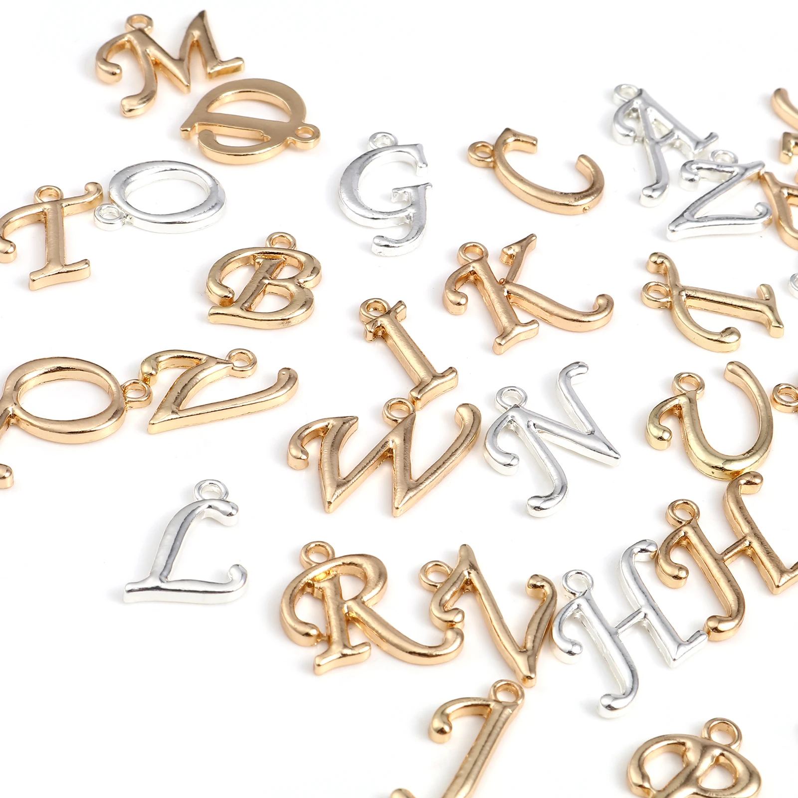 

26PCs/Set Capital Alphabet/ Letter Silver Plated Pendants Zinc Based Alloy Charm DIY Necklace Jewelry Accessories 24x19mm 18x7mm