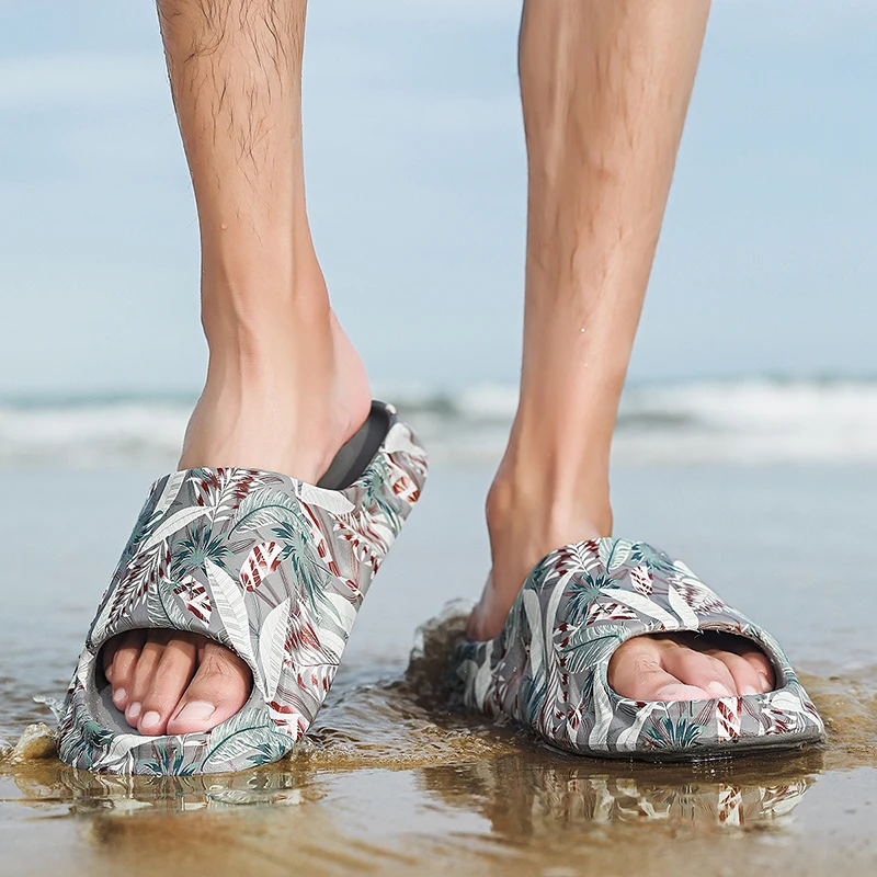 

Men Shoes Slides Indoor House slippers Non-Slip Bathroom Slipper Mixed Color Leaves Printting Casual Beach Outdoor Sneakers