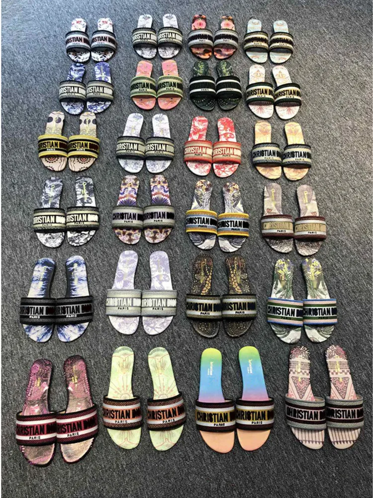 

Women Fashion Letters Embroidery Printing Brand Sandals Slippers Woman Flat Flip-Flops Casual Shoes Ladies Color Matching Shoes