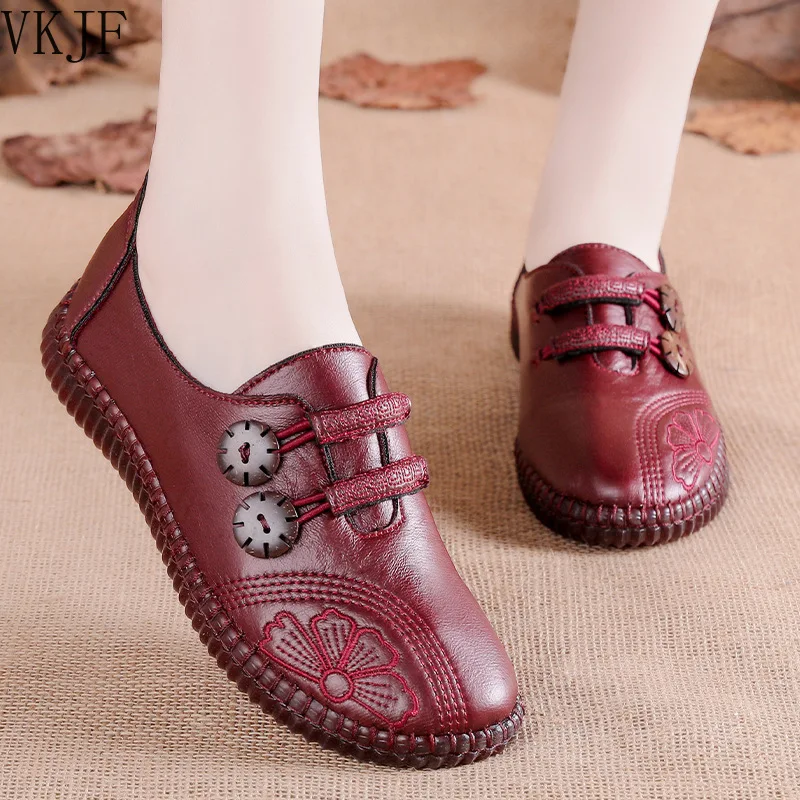 

Shoes Women's Autumn 2021 New National Style Mother Shoes Leather Comfortable Casual Middle-aged and Elderly Grandma Shoes
