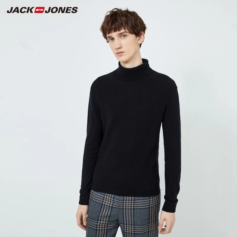 JackJones Мужской умный Повседневный свитер с длинными рукавами и высоким воротником 219324520 - Цвет: BLACK