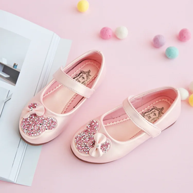 

Girls Leather Shoes Princess Dress Flats for Medium Big Kids Kindergarten Children Girl Mary Janes Classic Rhinestone Bling Soft