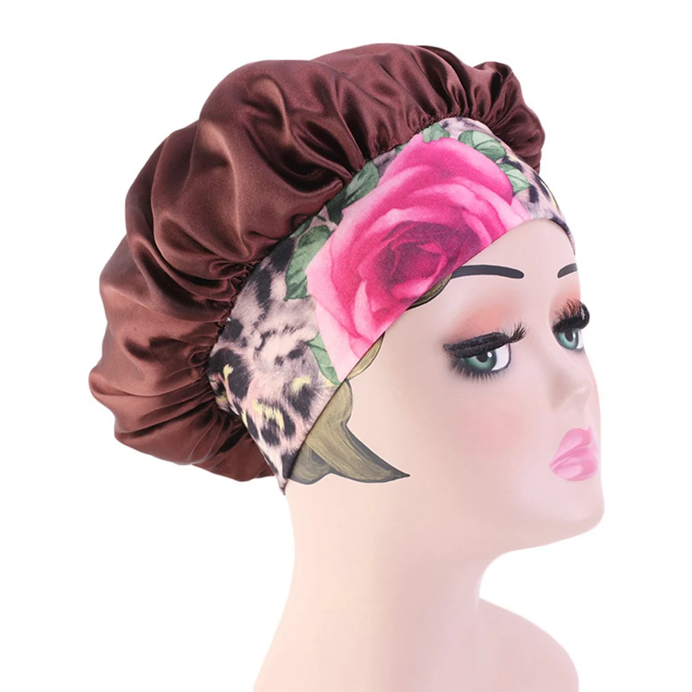 Женский сатиновый однотонный широкополый колпак для сна ночной сон шапочка