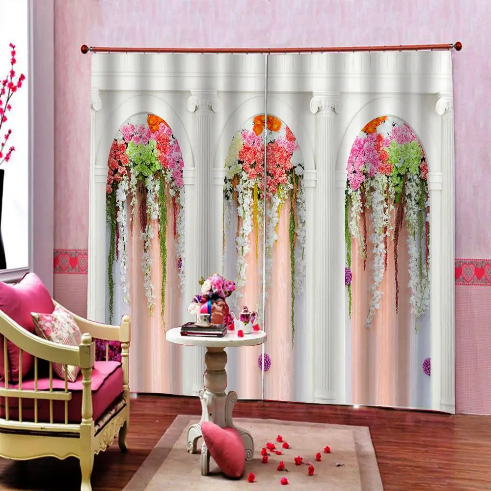 

Wedding Backdrop European style Colorful flowers Shower Curtains Birthday Photography Background flowers Drapes