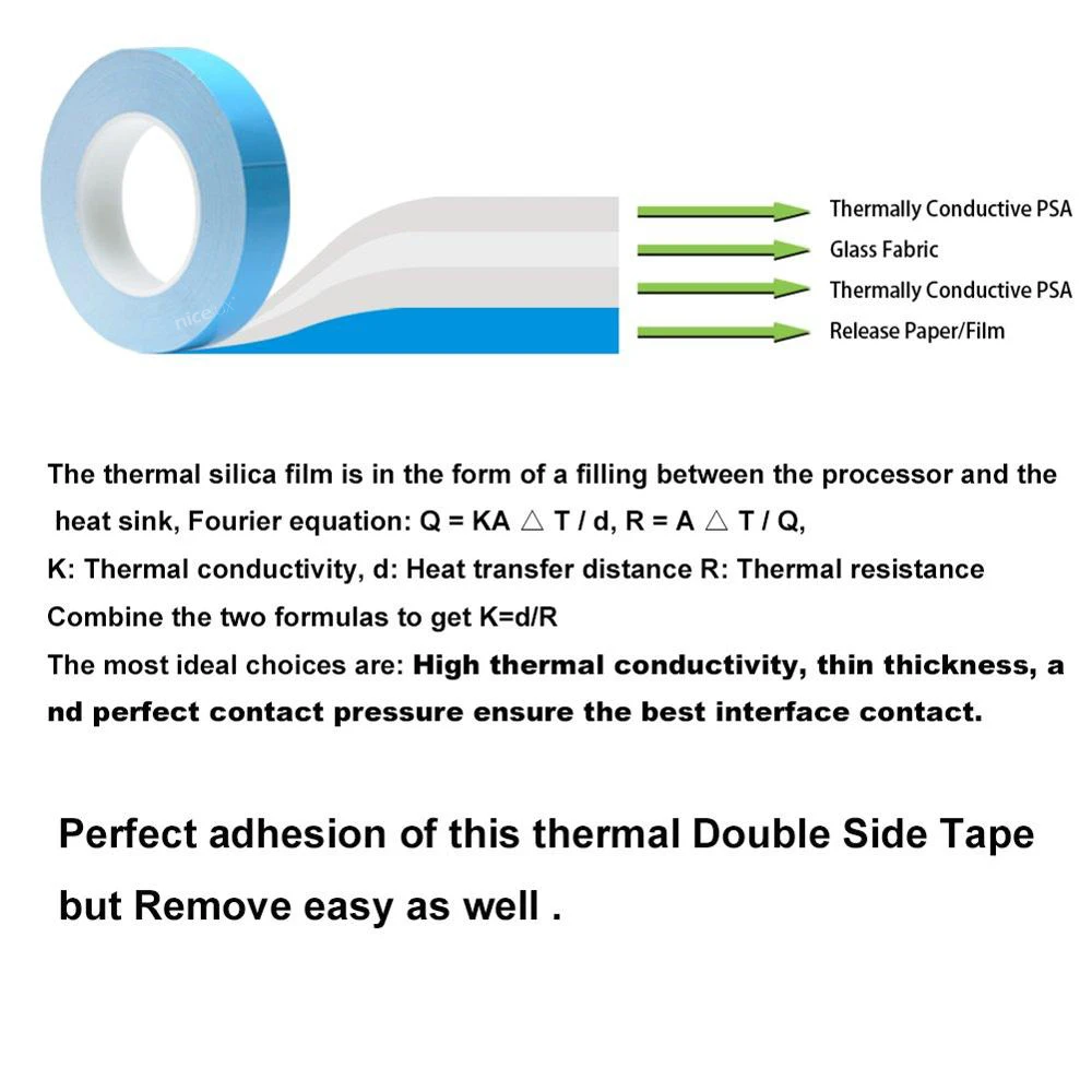 

25meter/Roll 8mm 10mm 12mm 20mm Width Transfer Tape Double Side Thermal Conductive Adhesive Tape for Chip PCB LED Strip Heatsink