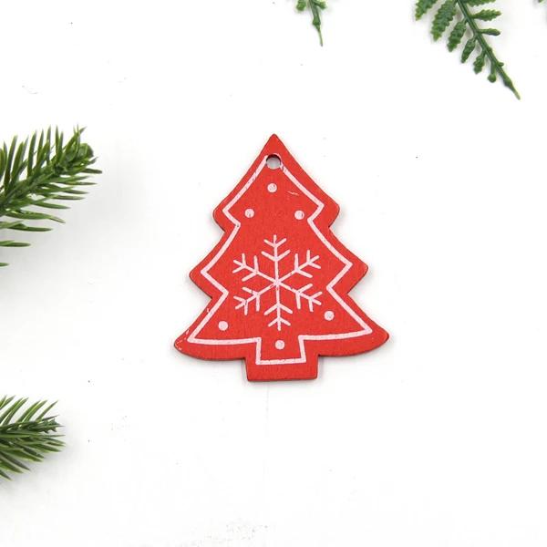 Red Tree A 12 шт./лот DIY Белая и Красная рождественская елка/Сердце/Деревянные Подвески-украшения в виде звезд для дома Xmas Tree украшения Детские подарки украшения - Цвет: Red Tree A