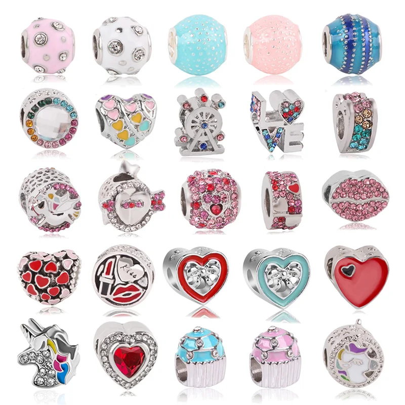 1 шт. 45 стилей кристалл Радуга любви и сердца амулеты Бусины Подходят бренд Шарм Браслеты для женщин День