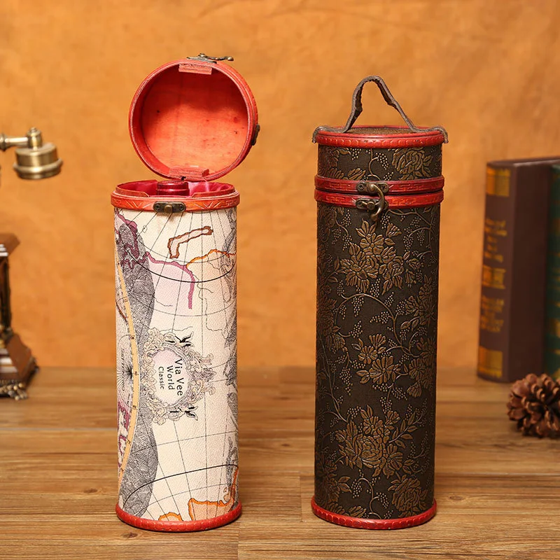 Цилиндр Винтаж Ретро деревянная хранение винных бутылок Подарочная коробка