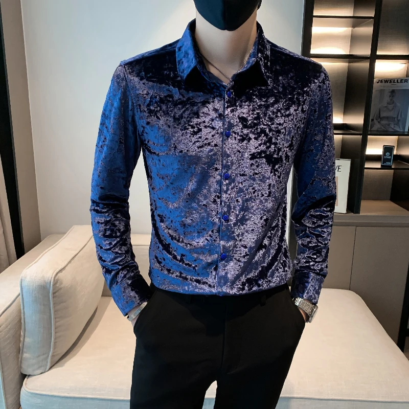 

Модная Однотонная рубашка, зимние стильные вечерние фланелевые мужские рубашки с длинными рукавами, повседневные Бархатные рубашки в стил...