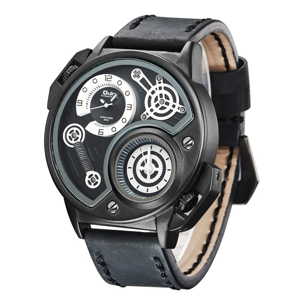 Часы Oulm Мужские спортивные модные уличные кварцевые наручные с кожаным ремешком