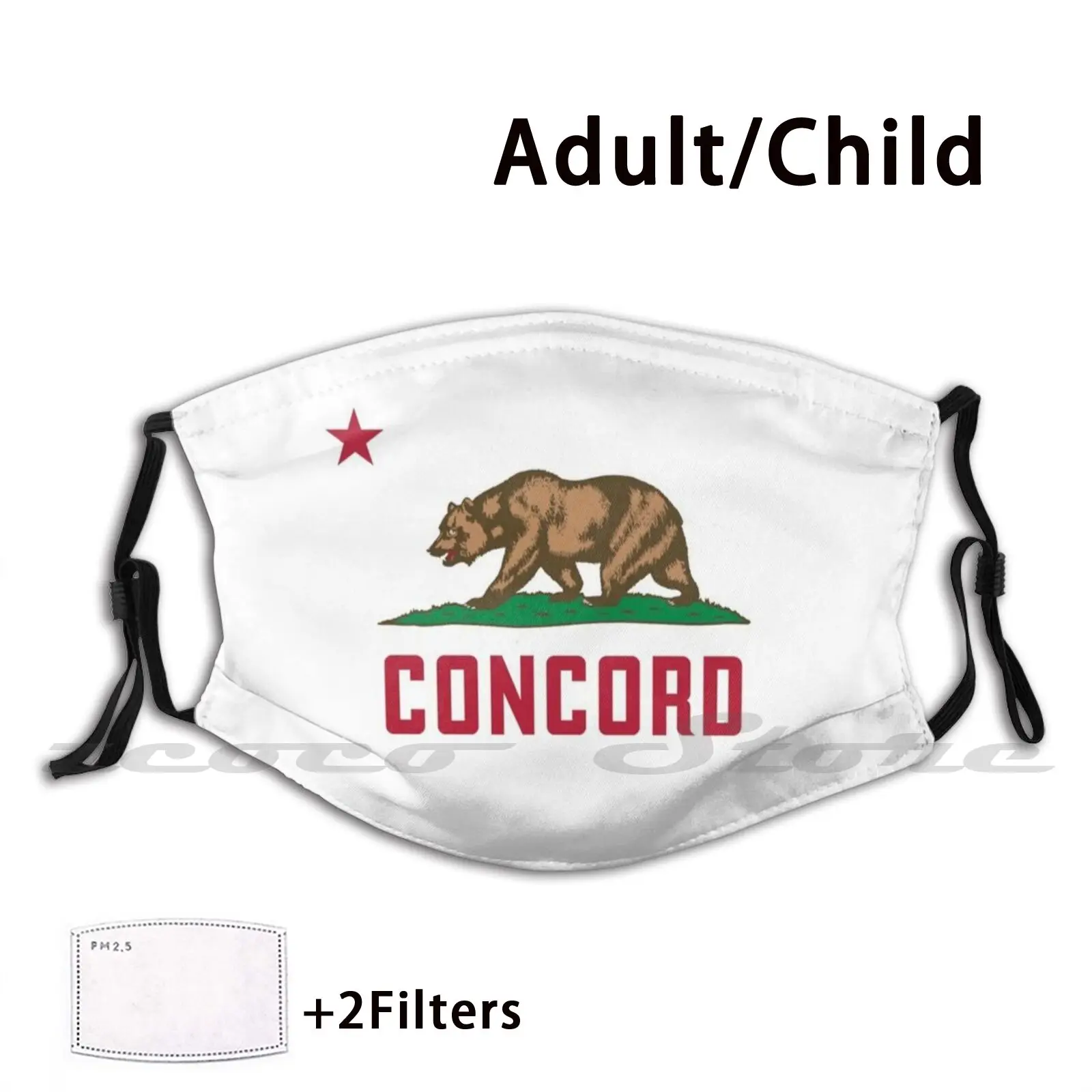 

: California Flag Bear & Star - Colors Mask Cloth Reusable Print Filter Washable Creative Satchel California State Flag Bear